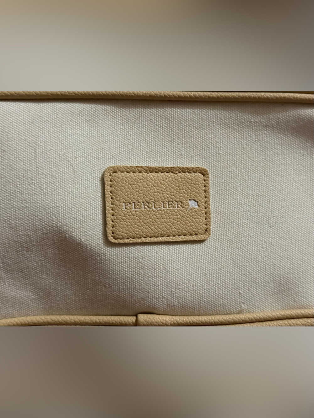 Perlier Beige Leather Patch Accent bag